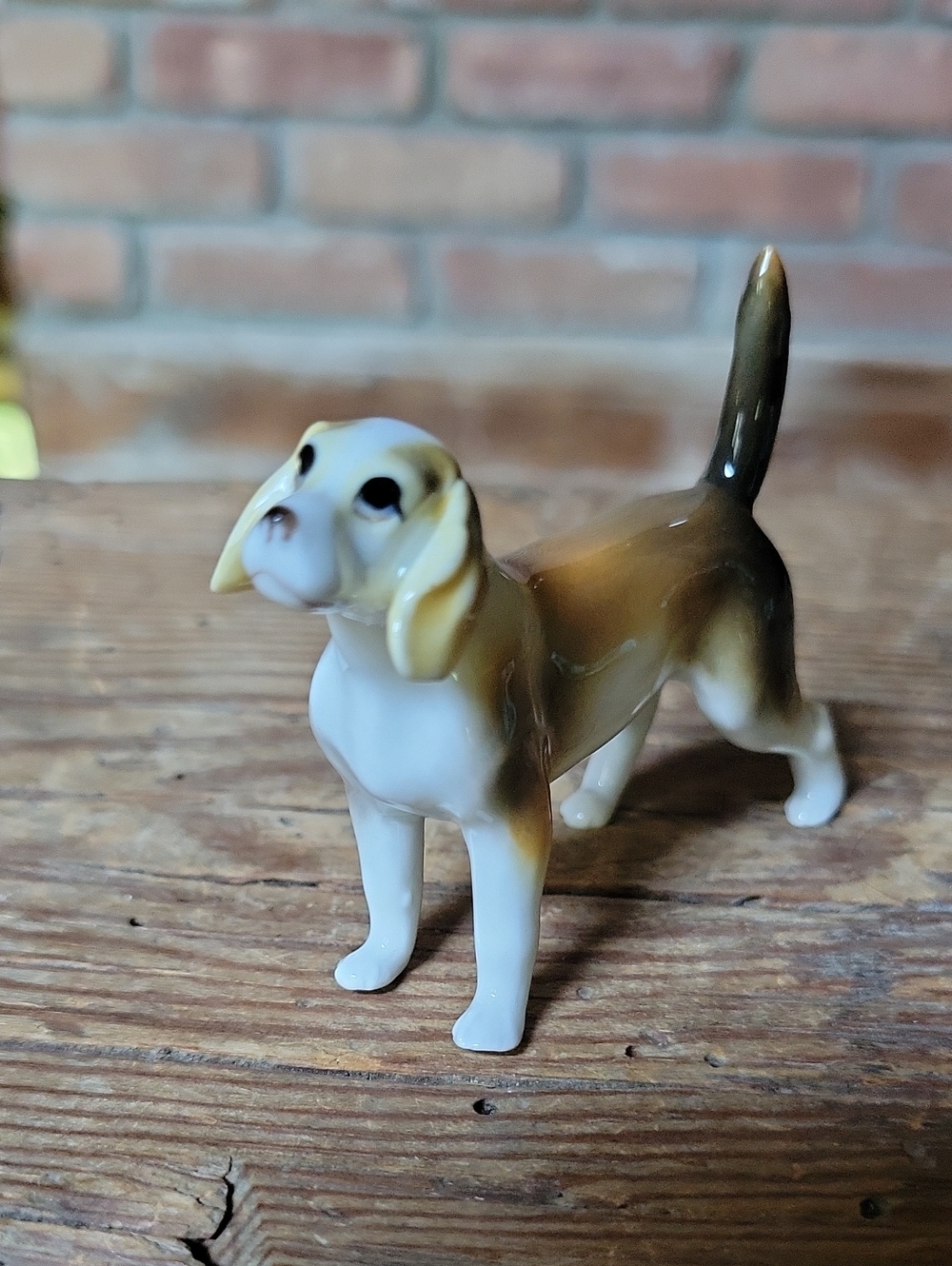 1950's Porcelain Beagle Dog Figurine in Brown and White